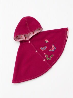 ⭒ 2T-3T Unique Fushcia Poncho Waterproof Cape Sleevless Butterfly Embroidery ⭒